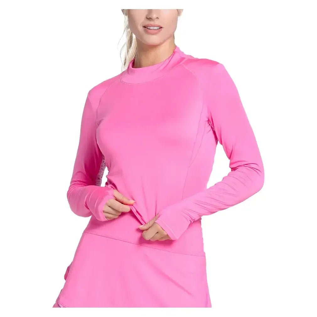 Women's LUV Mock Neck Hip Fit Long Sleeve Tennis Top TaffyTienda Tennis