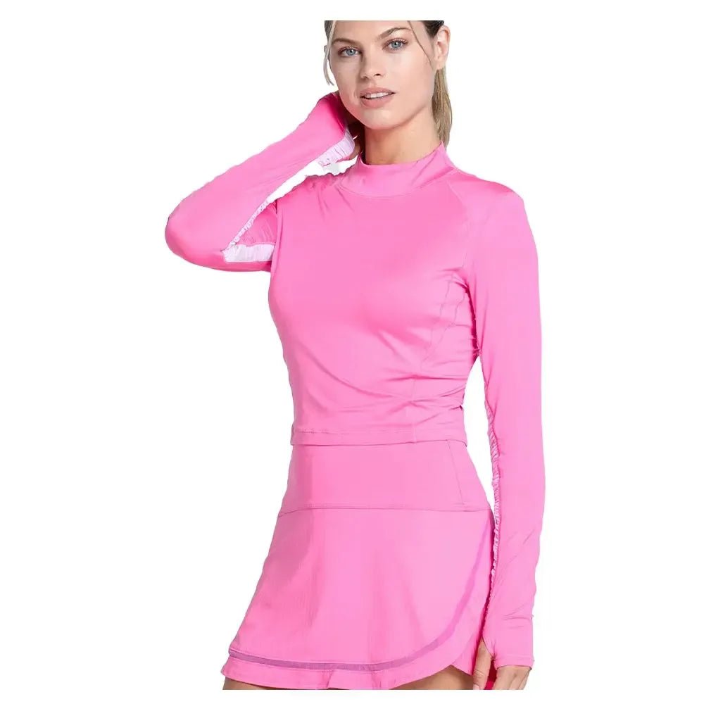 Women's LUV Mock Neck Hip Fit Long Sleeve Tennis Top TaffyTienda Tennis