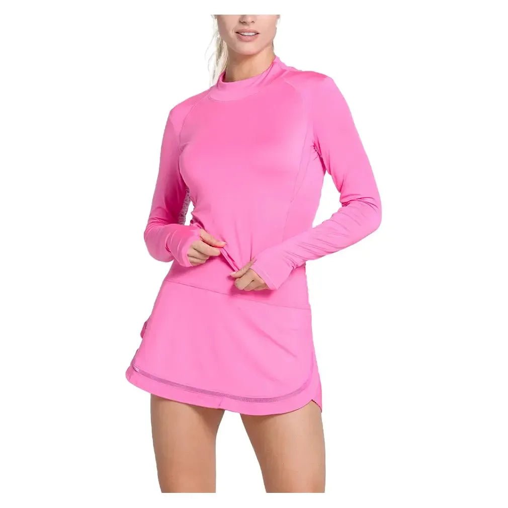 Women's LUV Mock Neck Hip Fit Long Sleeve Tennis Top TaffyTienda Tennis