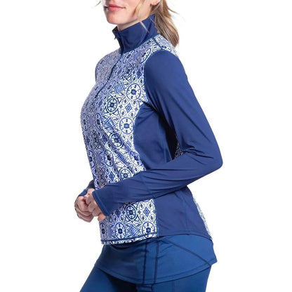 Womens Relaxed Mock Zip Tennis Top Moroccan TilesTienda Tennis