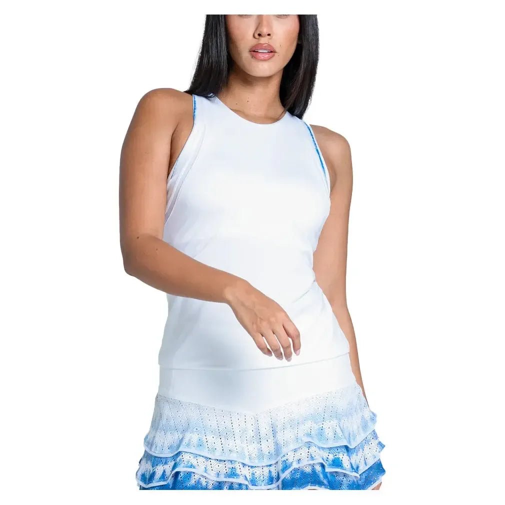 Women's Shibori Stripe Tennis Tank with Bra WhiteTienda Tennis
