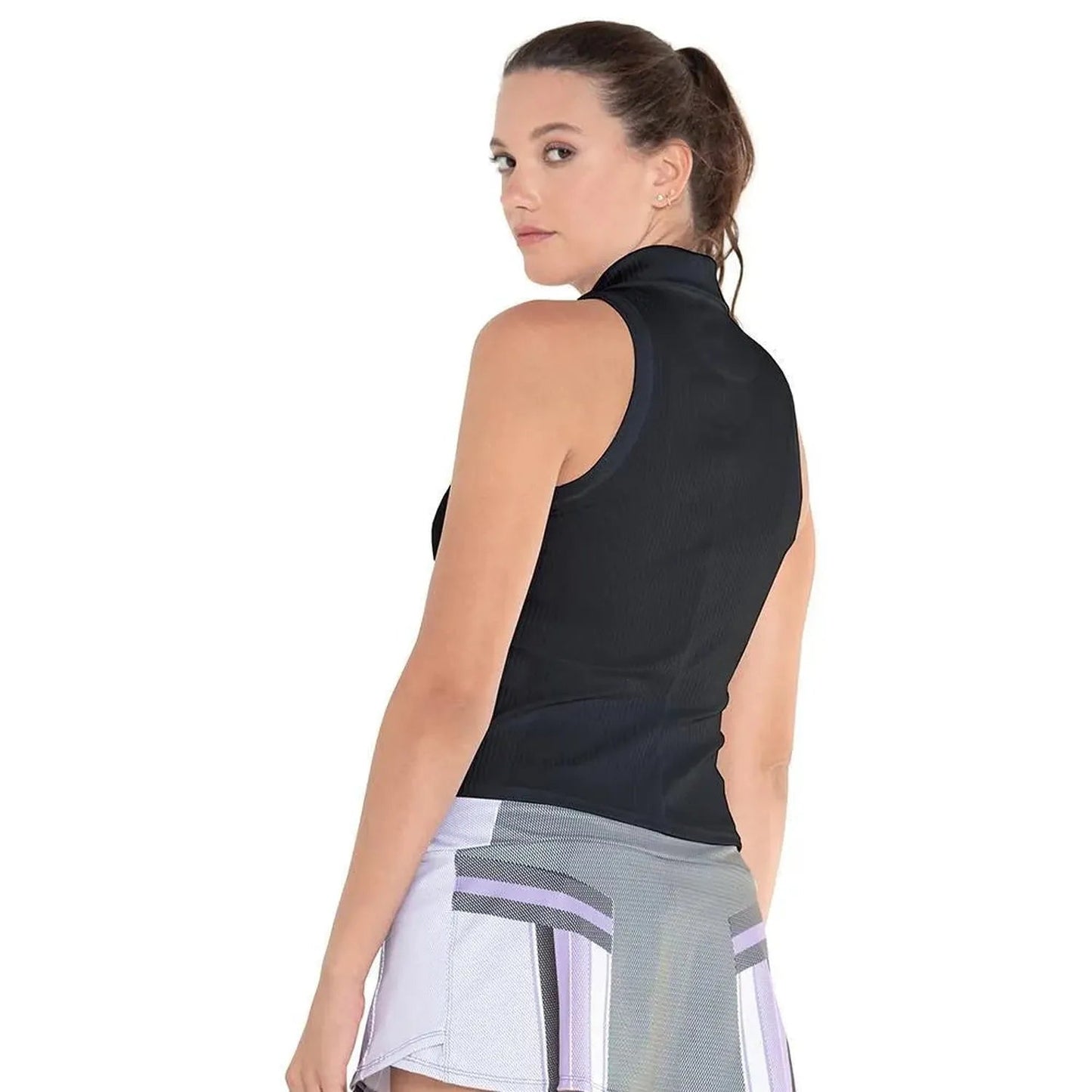 Women's Sleeveless Rib Tennis Polo BlackTienda Tennis